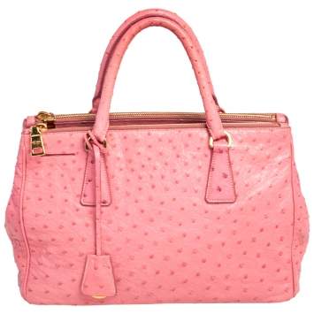 Pre Owned Prada Pink Ostrich Small Galleria Tote