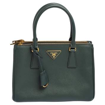 Pre Owned Prada Green Saffiano Leather Small Galleria Tote