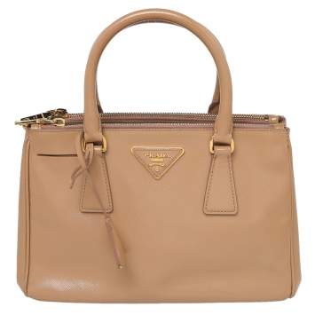Pre Owned Prada Beige Saffiano Vernice Leather Mini Galleria Tote