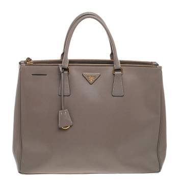 Pre Owned Prada Grey Saffiano Lux Leather Executive Galleria Tote