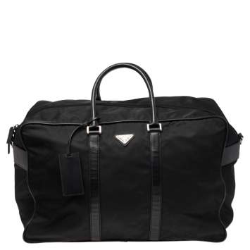 Pre Owned Prada Black Nylon and Leather Logo Duffel Bag
