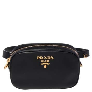 مملوكة مسبقًا Prada Black Saffiano Lux Leather Belt Bag