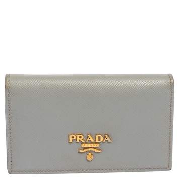 Pre Owned Prada Grey Saffiano Leather Flap Card Holder