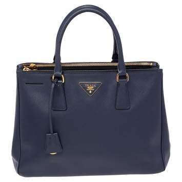Pre Owned Prada Navy Blue Saffiano Lux Leather Medium Galleria Tote