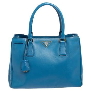 Pre Owned Prada Blue Saffiano Lux Leather Medium Galleria Tote