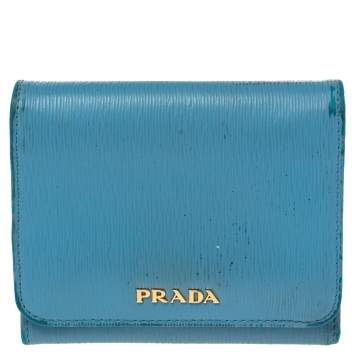Pre Owned Prada Blue Vittello Move Leather Trifold Wallet