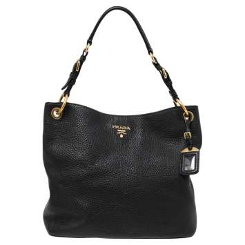 مملوكة مسبقًا Prada Black Vitello Daino Leather Hobo Bag