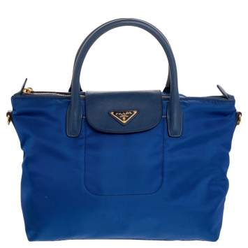 Pre Owned Prada Navy Blue Tessuto Nylon And Leather Tote 