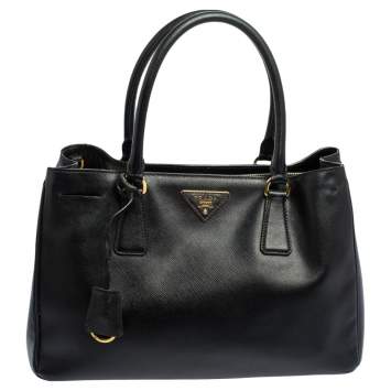 Pre Owned Prada Black Saffiano Lux Leather Medium Galleria Tote