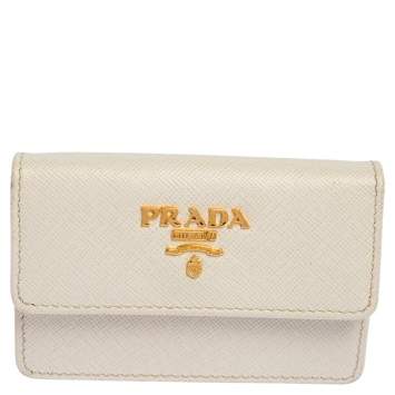 Pre Owned Prada White Saffiano Metal Leather Card Case