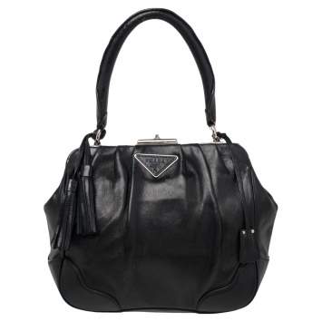 Pre Owned Prada Black Leather Top Handle Bag