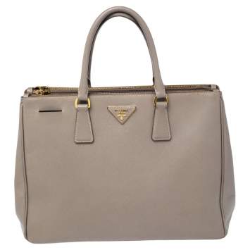 Pre Owned Prada Argilla Grey Saffiano Lux Leather Large Galleria Tote