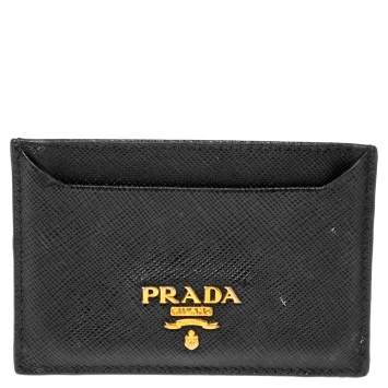 Pre Owned Prada Black Saffiano Leather Card Holder