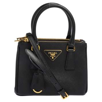Pre Owned Prada Black Saffiano Lux Leather Micro Galleria Tote