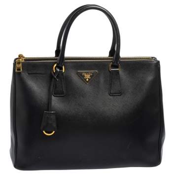Pre Owned Prada Black Saffiano Lux Leather Large Galleria Double Zip Tote