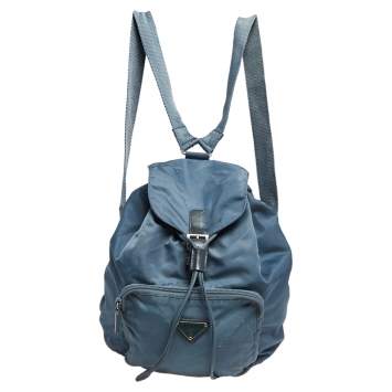Pre Owned Prada Blue Tessuto Nylon Drawstring Backpack