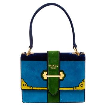 Pre Owned Prada Tri Color Velvet Cahier Top Handle Bag
