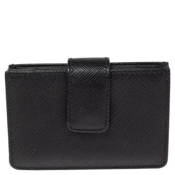 Pre Owned Prada Black Saffiano Leather Accordion Card Holder