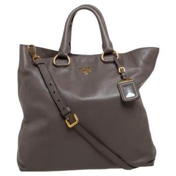 Pre Owned Prada Taupe Leather Shopper Tote