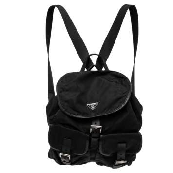 Pre Owned Prada Black Tessuto Nylon Small Drawstring Backpack 