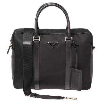 Pre Owned Prada Black Nylon and Leather Briefcase 