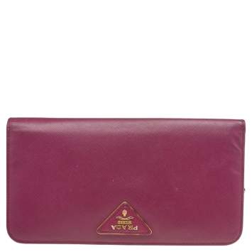 Pre Owned Prada Pink Saffiano Lux Leather Bifold Wallet Organizer