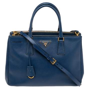 Pre Owned Prada Blue Saffiano Lux Leather Medium Galleria Tote