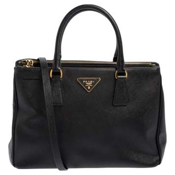 Pre Owned Prada Black Saffiano Lux Leather Medium Galleria Tote