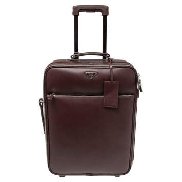 مملوكة مسبقًا Prada Burgundy Saffiano Leather Travel Trolley Rolling Luggage