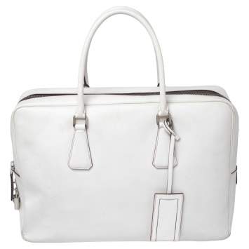 Pre Owned Prada Off-White Saffiano Leather Bauletto Bag