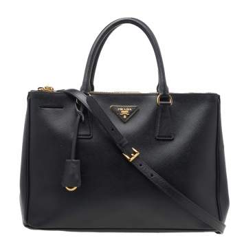 Pre Owned Prada Black Saffiano Lux Leather Medium Galleria Double Zip Tote