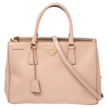 Pre Owned Prada Beige Saffiano Leather Medium Galleria Double Zip Tote