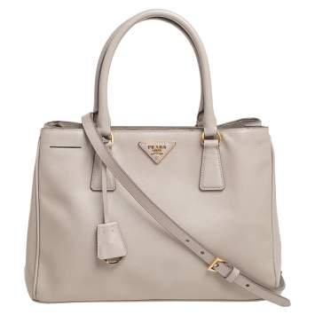 Pre Owned Prada Beige Saffiano Lux Leather Medium Galleria Double Zip Tote