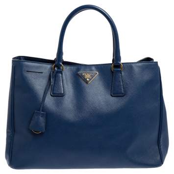 Pre Owned Prada Blue Saffiano Leather Medium Galleria Tote