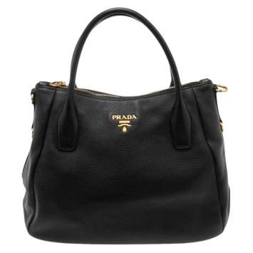 مملوكة مسبقًا Prada Black Leather Vitello Daino Sacca 2 Manici Hobo