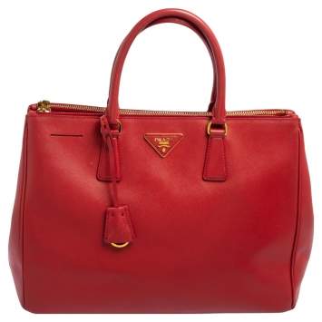 Pre Owned Prada Red Saffiano Lux Leather Large Galleria Double Zip Tote