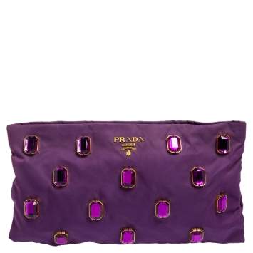 Pre Owned Prada Anemone Tessuto Pietre Jeweled Clutch