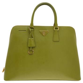 Pre Owned Prada Green Saffiano Leather Promenade XL Top Handle Bag
