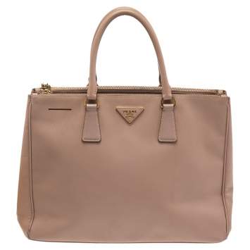 Pre Owned Prada Pink Saffiano Lux Leather Large Galleria Double Zip Tote