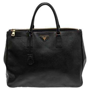 Pre Owned Prada Black Saffiano Lux Leather Executive Galleria Double Zip Tote
