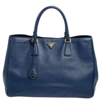 Pre Owned Prada Blue Saffiano Lux Leather Medium Galleria Tote