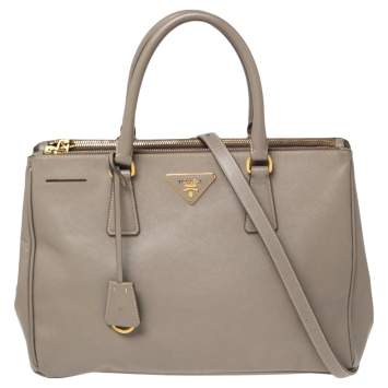 Pre Owned Prada Argilla Saffiano Lux Leather Medium Galleria Double Zip Tote