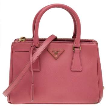 Pre Owned Prada Pink Saffiano Lux Leather Small Galleria Double Zip Tote