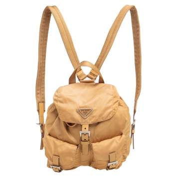 Pre Owned Prada Beige Nylon Drawstring Small Backpack