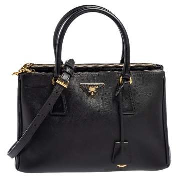 Pre Owned Prada Black Saffiano Lux Leather Small Galleria Tote