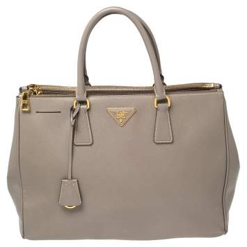 Pre Owned Prada Argilla Grey Saffiano Lux Leather Large Galleria Tote