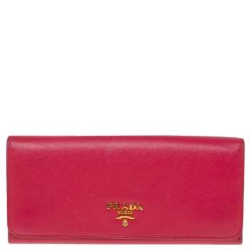 Pre Owned Prada Pink Saffiano Lux Leather Logo Flap Continental Wallet