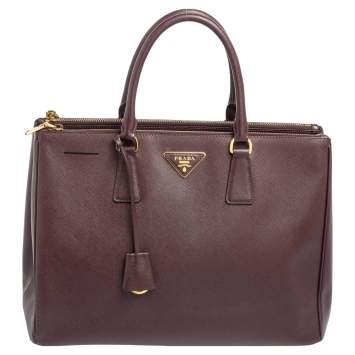 Pre Owned Prada Burgundy Saffiano Lux Leather Large Galleria Tote
