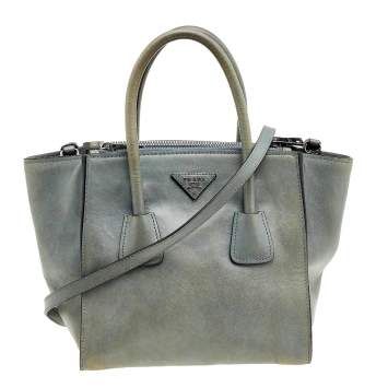 Pre Owned Prada Grey Glace Leather Twin Pocket Tote