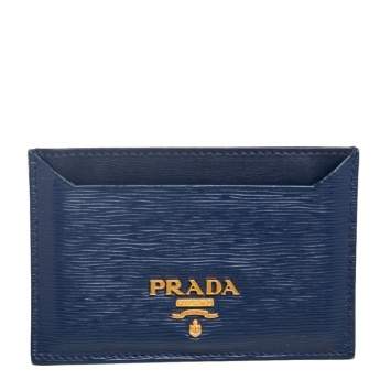 Pre Owned Prada Navy Blue Move Leather Logo Card Holder